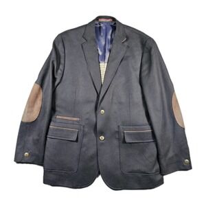 Kroon Cashmere Wool Sport Coat Mens 42R Navy Suede Elbow Patch Blazer Jacket
